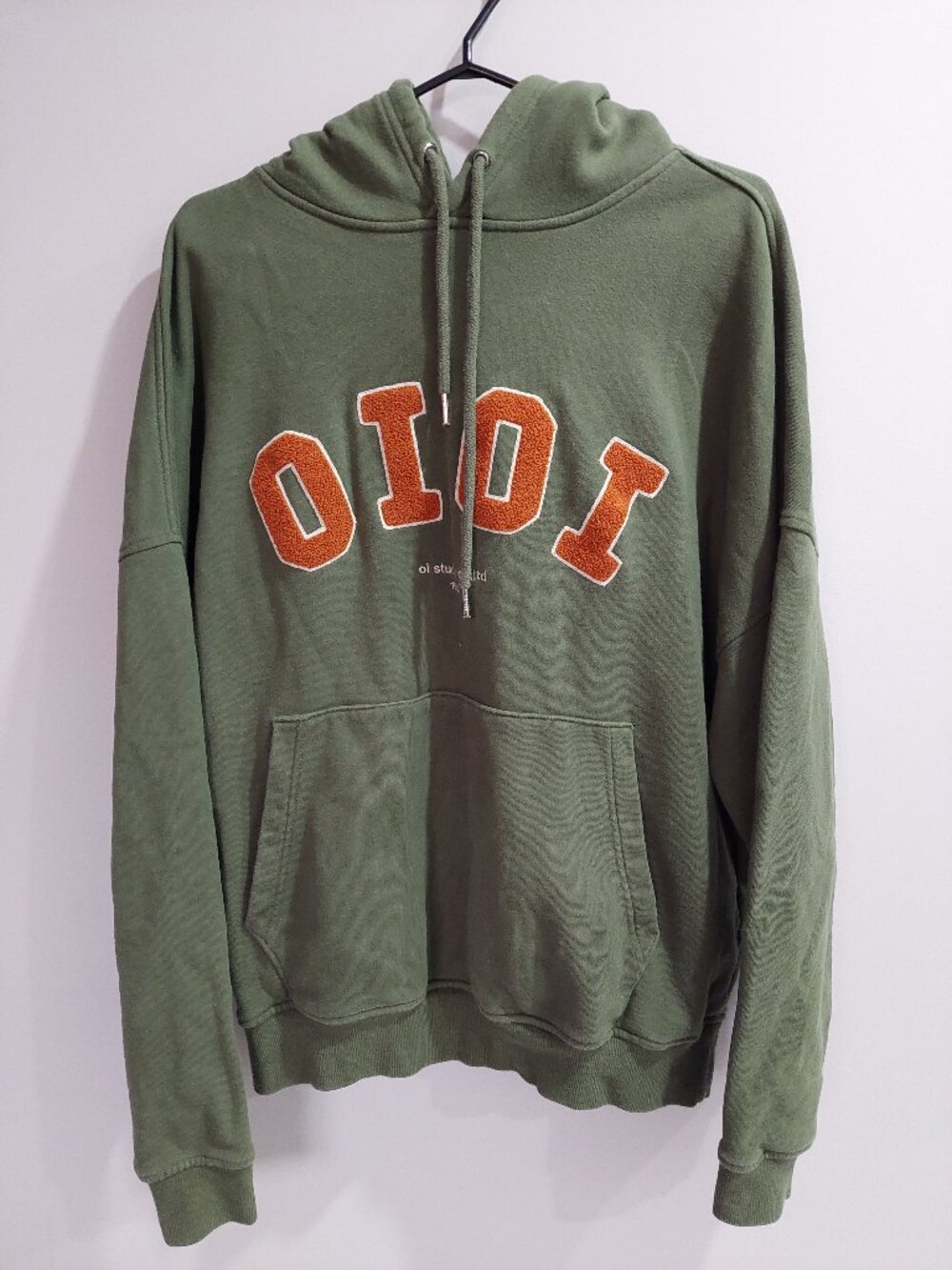 5252 BY OIOI Unisex Olive Green/Orange Patch Logo Casual Hoodie SZ L